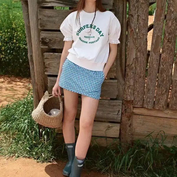 [BUNJANG] AND YOU Daisy Gingham Check Mini Skirt Shorts Blue / 새상품) 앤유 daisy 데이지 밴딩 미니 스커트 깅엄체크 치마바지 블루 파랑 파란색