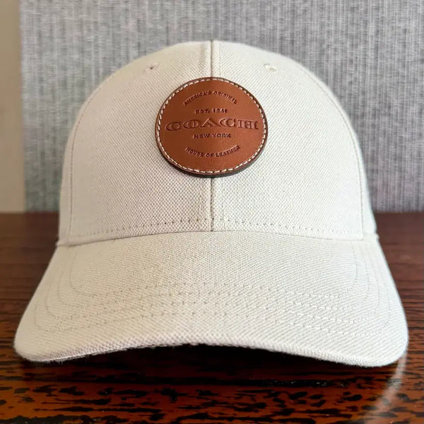 [BUNJANG] Coach Linen Blend Leather Logo Patch Ball Cap - Ivory/Cream / 코치 COACH 린넨 마 혼방 캔버스 가죽 로고 패치 볼캡 모자 아이보리 크림 야구 모자