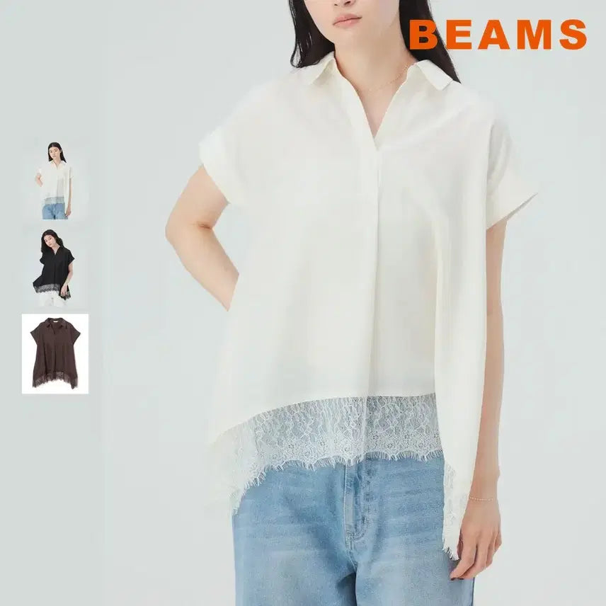 [BUNJANG] BEAMS Heart Hem Lace Skipper Shirt / 빔즈 하트 밑단 레이스 스키퍼 셔츠