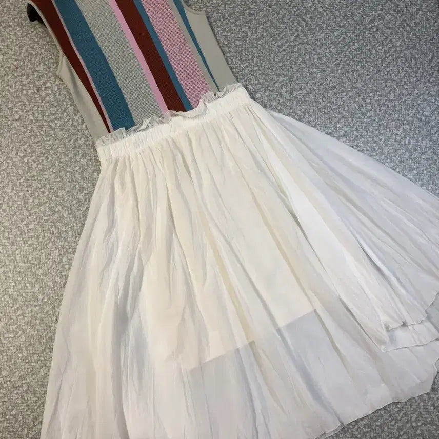 [BUNJANG] System Colorblock Sheer Chiffon Sleeveless Dress / 한섬 시스템 SYSTEM 니트 민소매 배색 시어서커 원피스 휴가룩 휴양지