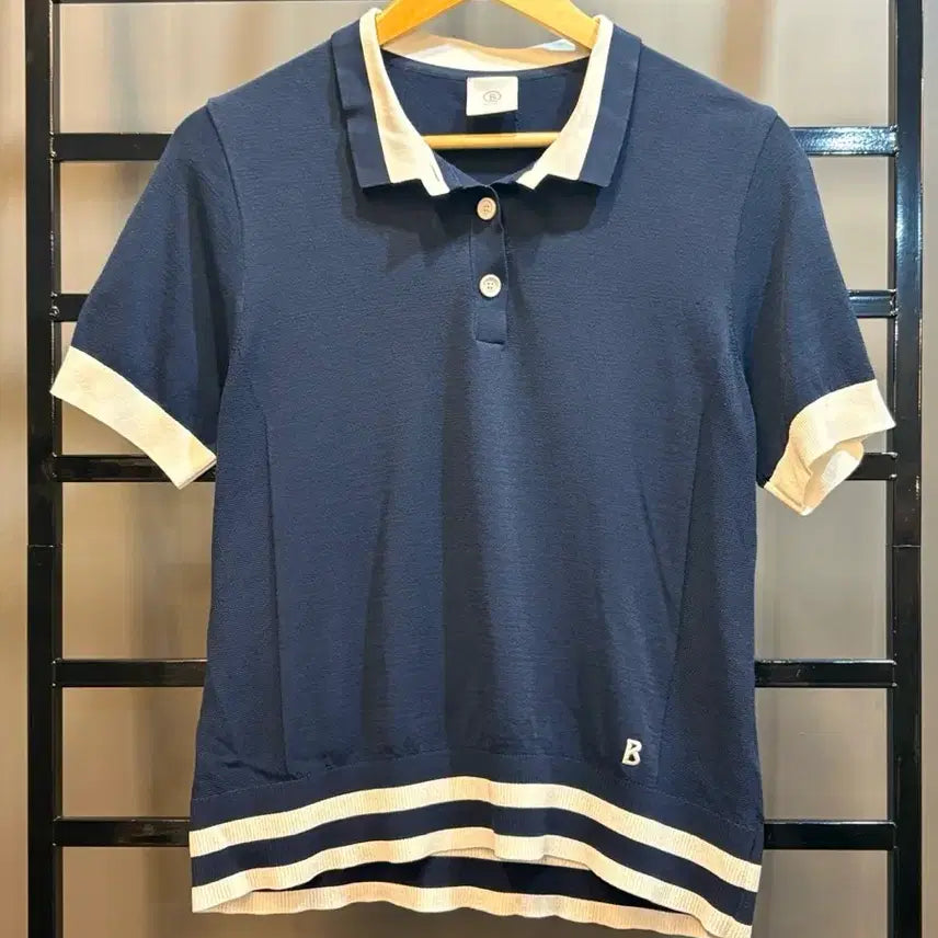 [BUNJANG] Bogner Women's Color-Block Collar Knit Short Sleeve Top / [100] 보그너 여성 배색 카라 니트 반팔