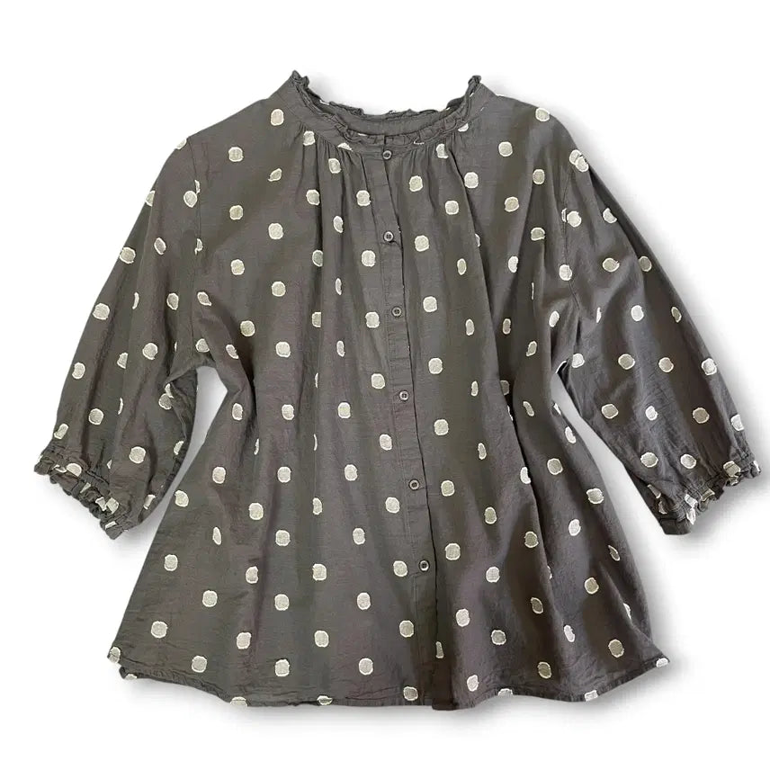 [BUNJANG] JPN Charcoal Dot Pattern Blouse 2XL / JPN 콜로푸카 차콜 도트 패턴 블라우스 2XL