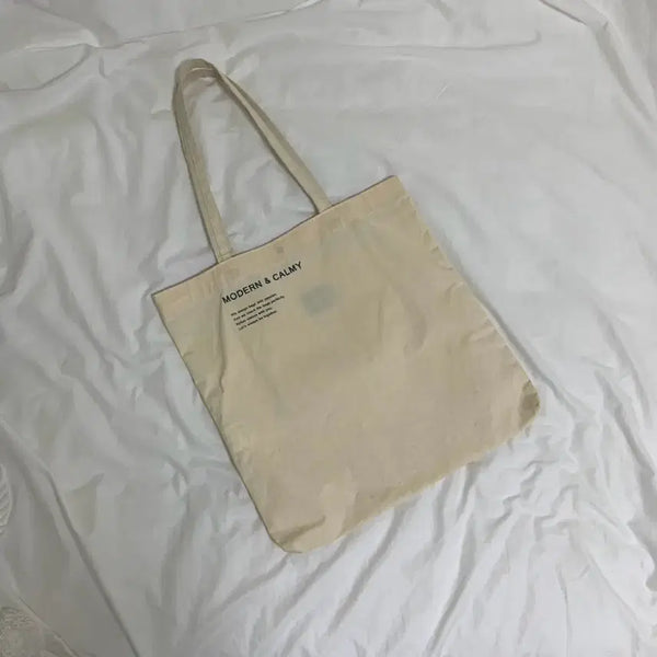 [BUNJANG] Canvas Tote Bag Shoulder Bag - Ivory / 캔버스 토트백 에코백 숄더백 아이보리