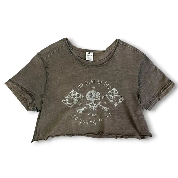 [BUNJANG] Ans Coach Vintage Skull Graphic Crop T-Shirt / 앤스코치 빈티지 해골 그래픽 크롭 반팔티