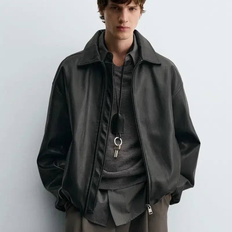 [BUNJANG] Zara Faux Leather Bomber Jacket Size M / 자라 가죽 봄버자켓 m사이즈