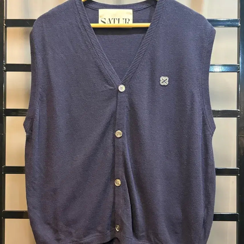 [BUNJANG] SATUR V-Neck Knit Vest Navy Cotton (Size L) / [사이즈 L] 세터 면 100% V넥 니트 베스트 네이비 3.9