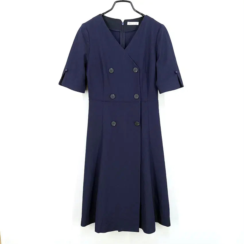 [BUNJANG] It MICHAA Summer Linen Blend Short Sleeve Dress Navy / 잇미샤 여름 버튼장식 마혼방 반팔원피스 네이비79 (HU46261)
