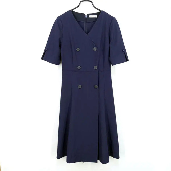 [BUNJANG] It MICHAA Summer Linen Blend Short Sleeve Dress Navy / 잇미샤 여름 버튼장식 마혼방 반팔원피스 네이비79 (HU46261)