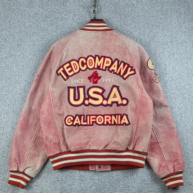 [BUNJANG] TED COMPANY California Varsity Leather Jacket Red Size 42 / 테드컴퍼니 캘리포니아 바시티 가죽 자켓 ( 42 ) / 13183