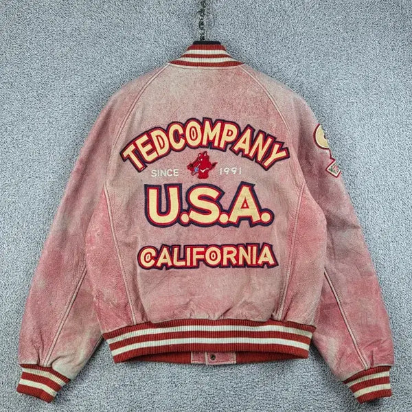 [BUNJANG] TED COMPANY California Varsity Leather Jacket Red Size 42 / 테드컴퍼니 캘리포니아 바시티 가죽 자켓 ( 42 ) / 13183