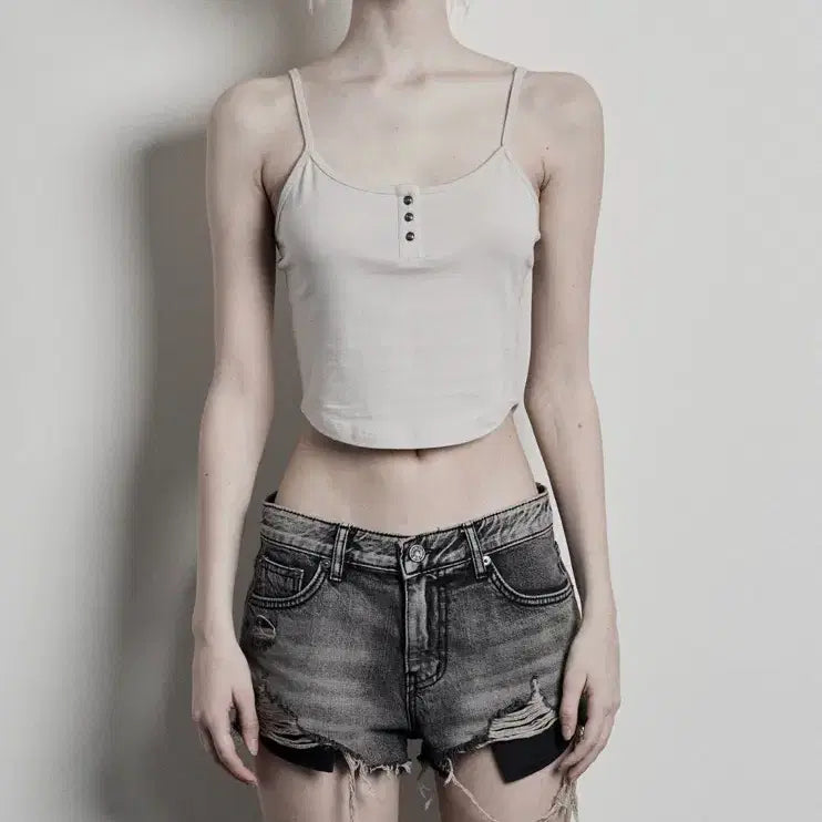 [BUNJANG] Bohemian Seoul Soft Button Sleeveless Beige / 보헤미안서울 소프트 버튼 슬리브리스 베이지