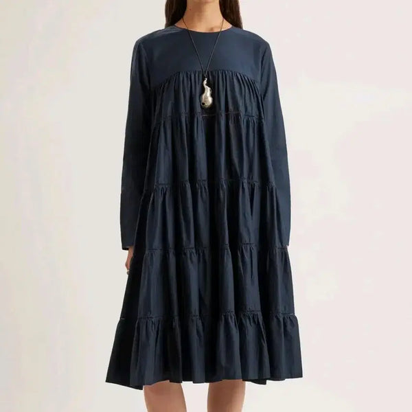 [BUNJANG] Merlette Navy Long Sleeve Ruffle Maxi Dress / (S)Merlette 여성 긴팔 롱 원피스 네이비