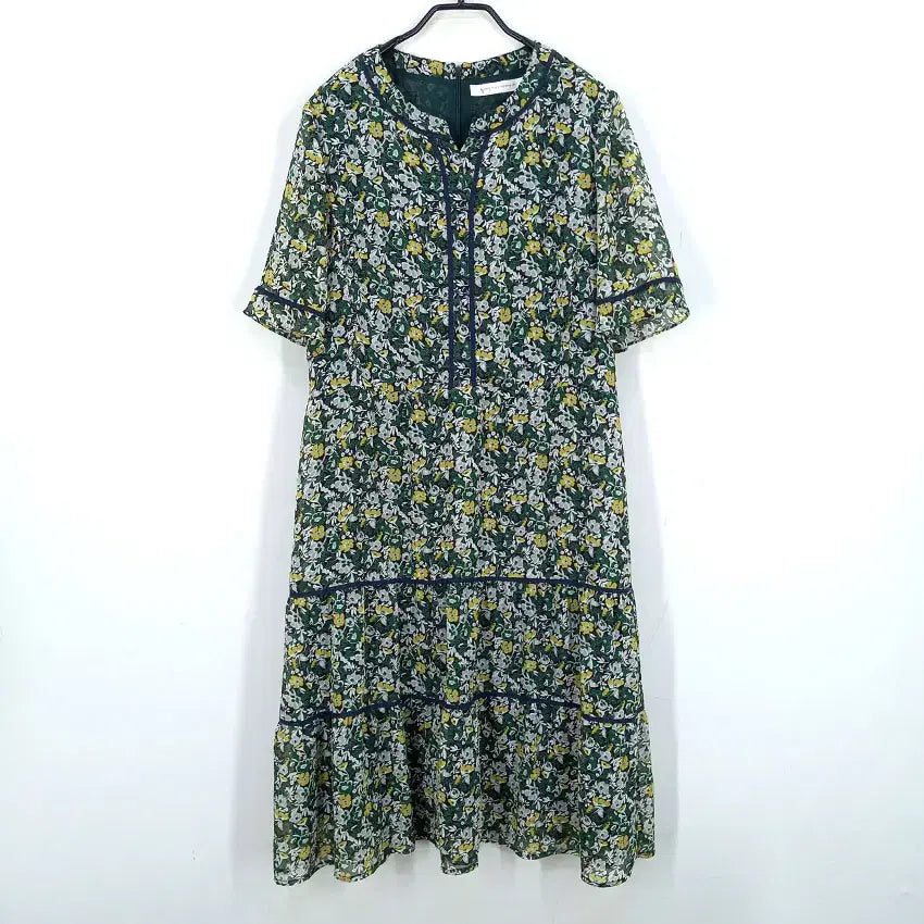 [BUNJANG] GIBI Women's Short Sleeve Floral Summer Dress Green / 기비 여성 여름 플라워 반팔원피스 그린 (HU46263)