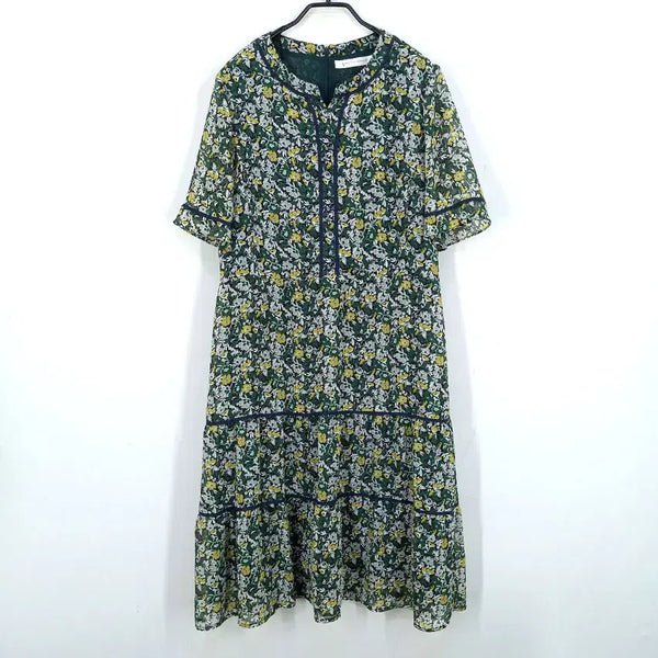 [BUNJANG] GIBI Women's Short Sleeve Floral Summer Dress Green / 기비 여성 여름 플라워 반팔원피스 그린 (HU46263)