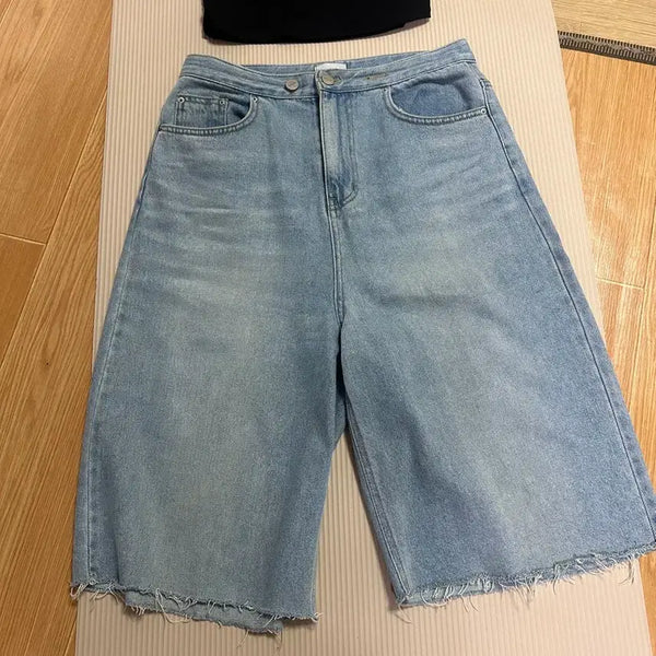[BUNJANG] Distressed Hem Bermuda Shorts / 버뮤다청바지