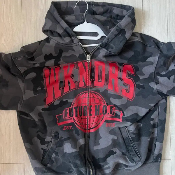[BUNJANG] WEcandoo Camo Hoodie Zip-Up L / 위캔더스 카모 후드집업