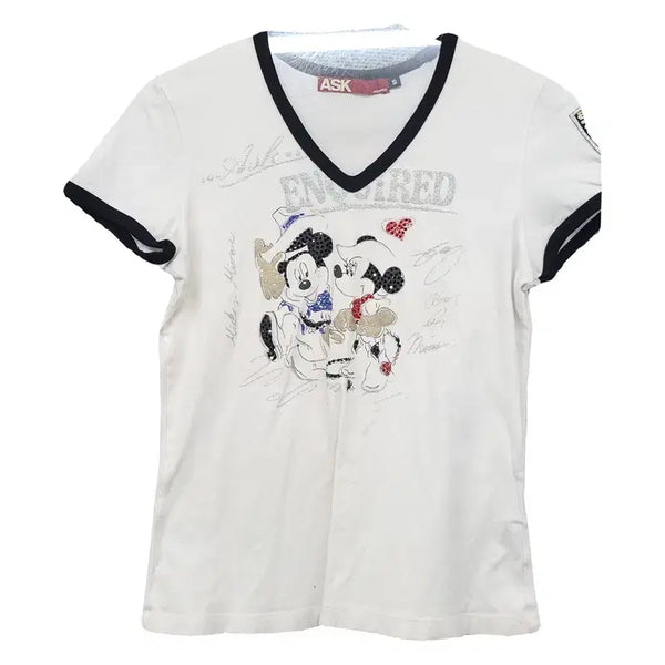 [BUNJANG] ASK Vintage V-Neck Ringer Tee White Short Sleeve / ASK 빈티지 브이넥 링거티 프린팅 화이트 반팔티 S