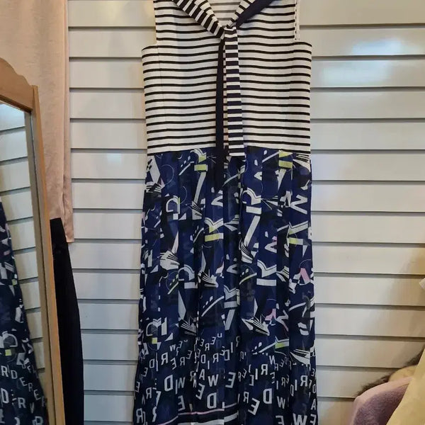 [BUNJANG] Juke Stripe Pattern Navy Dyeing Long Dress / 쥬크 스트라이프 패턴 네이비 나염 원피스