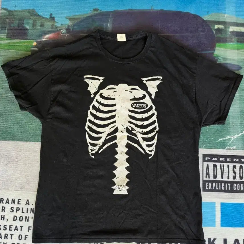 [BUNJANG] Vanson Leathers Skeleton Bone Torso T-Shirt / 벤슨 레더 스켈레톤 본 토르소 프론트 앤드 백 티셔츠
