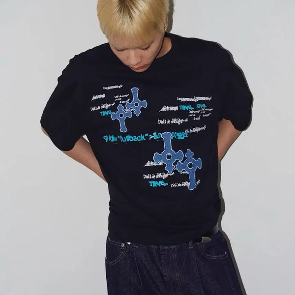 [BUNJANG] Travel Cross Code Short-Sleeve T-Shirt Black M / 트래블 크로스 코드 반팔티 블랙 M