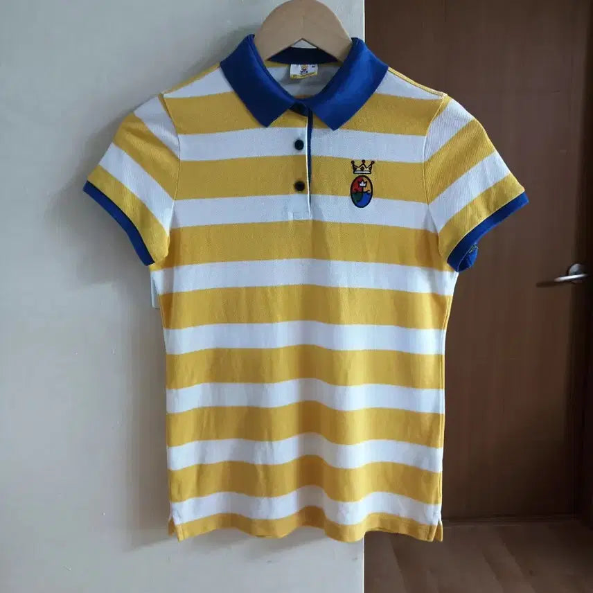 [BUNJANG] Castelbajac Women's Yellow Stripe Polo Shirt / 새옷수준)까스텔바작 여성 옐로우 스트라이프 카라티 90
