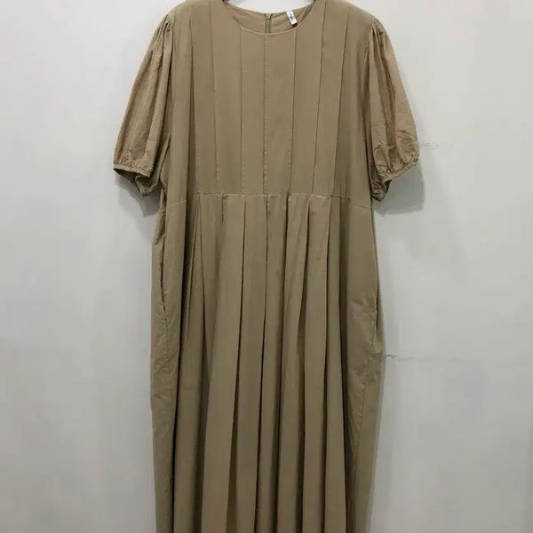 [BUNJANG] Beige Long Dress with Shirring Detail and Puff Sleeves / 102102 베이지 원피스