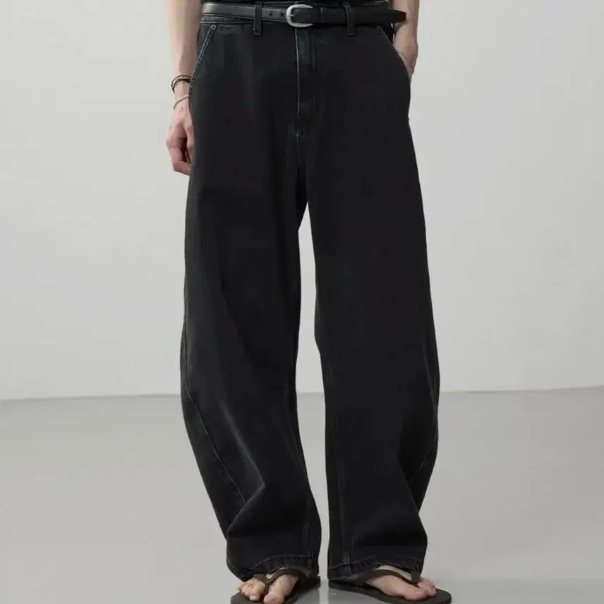 [BUNJANG] Curved Wide Denim - Black Wash / 커브드 와이드 데님 - 흑청