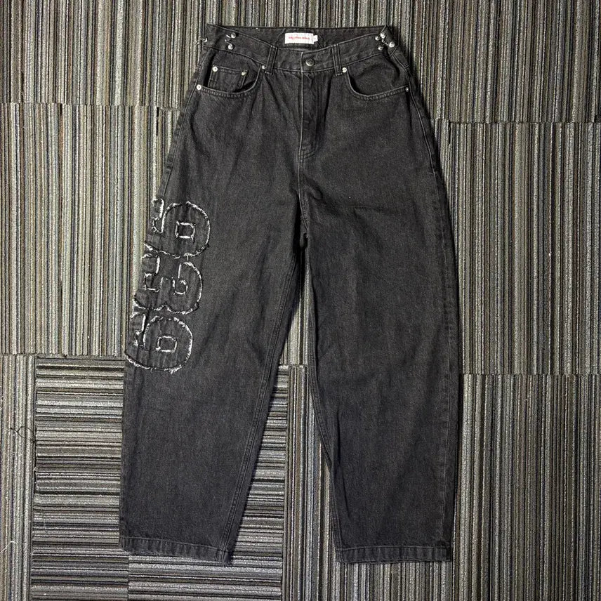 [BUNJANG] Archive Bold Black Logo Wide Denim Pants / 아카이브볼드 블랙 로고 와이드 데님 팬츠