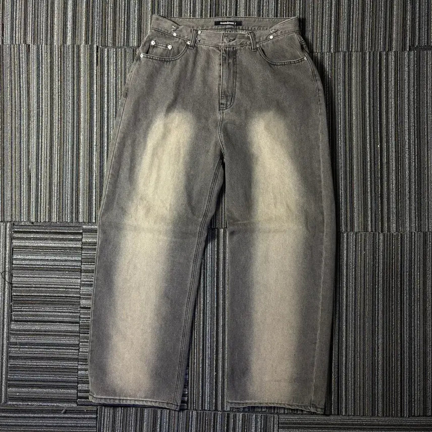 [BUNJANG] Avan Gray Washing Wide Denim Pants / 아반 그레이 워싱 와이드 데님 팬츠