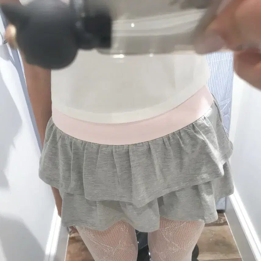 [BUNJANG] Subdued Pink-Gray Tiered Mini Skirt / 섭듀드 핑크회색 캉캉미니스커트