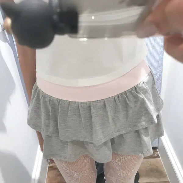 [BUNJANG] Subdued Pink-Gray Tiered Mini Skirt / 섭듀드 핑크회색 캉캉미니스커트