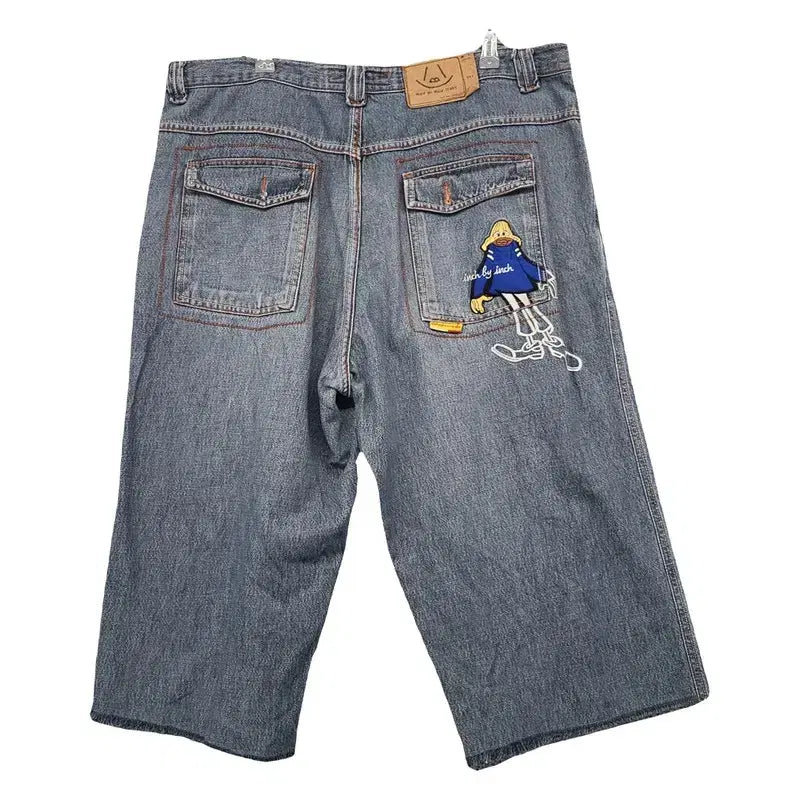 [BUNJANG] Vintage Embroidered 7/10 Denim Shorts / 빈티지 백 자수 7부 데님 반바지 36