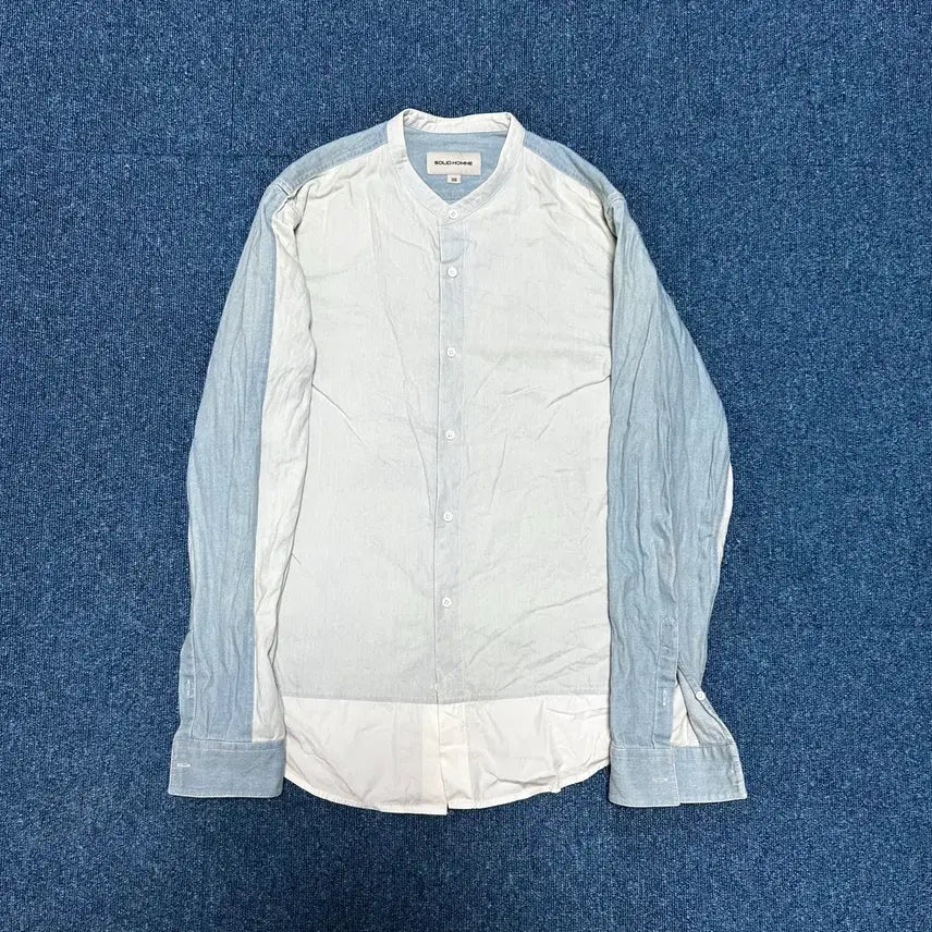 [BUNJANG] Solid Homme Men's Two-Tone Henley Neck Denim Shirt - Size 100 / 솔리드옴므 헨리넥 데님 셔츠 100