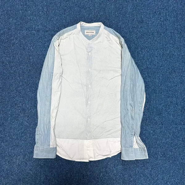 [BUNJANG] Solid Homme Men's Two-Tone Henley Neck Denim Shirt - Size 100 / 솔리드옴므 헨리넥 데님 셔츠 100