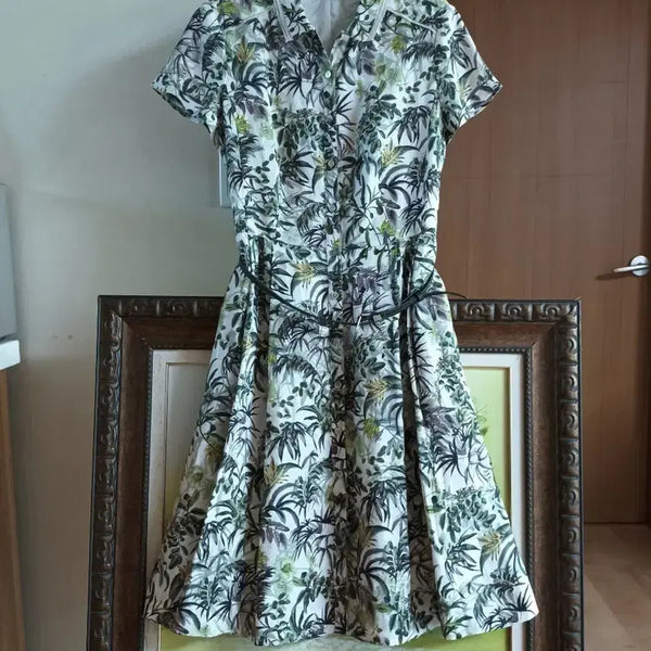 [BUNJANG] BCBG Floral Pattern Linen Shirt Dress / BCBG 고급 마 셔츠 원피스