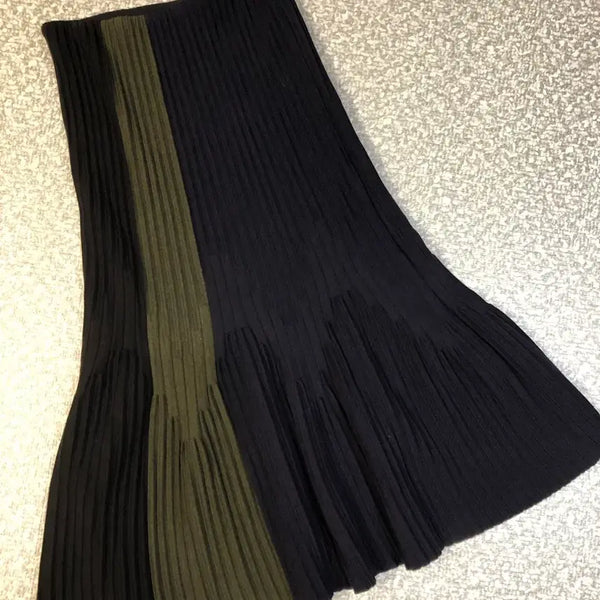 [BUNJANG] Lucky Chouette Knit Pleats Long Skirt with Elastic Waistband / 럭키슈에뜨 니트 플리츠 롱 스커트 치마 밴딩 하객룩 출근룩