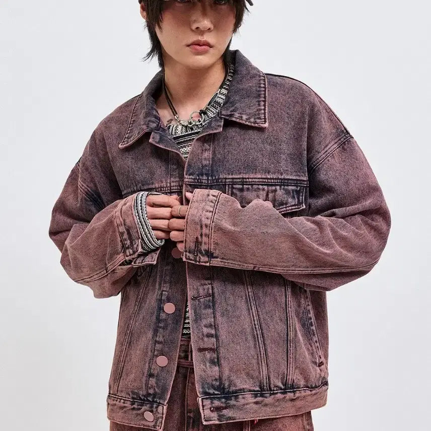 [BUNJANG] SEAWEAR by THE GENIUS Wine Oversized Denim Setup / 씨웨어 바이 더 지니어스 와인 오버사이즈 데님 셋업