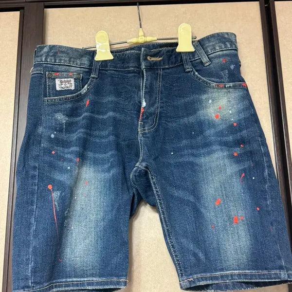 [BUNJANG] Men's Denim Shorts with Unique Washing and Painting Detail / 남성- 데님 반바지 팔아요~~~~~~