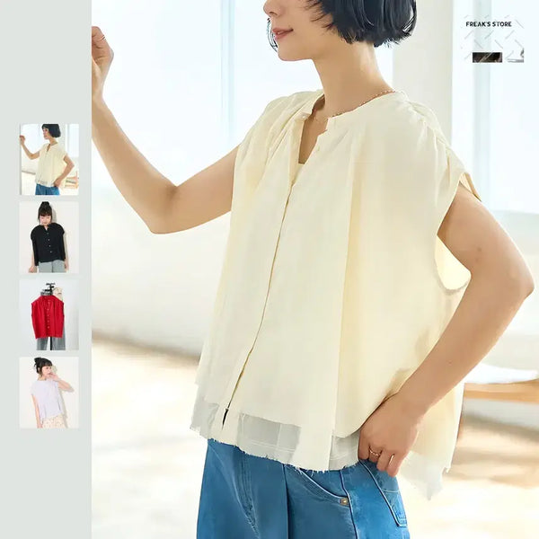 [BUNJANG] Freaks Store Indian Layered Sleeveless Crop Shirt / 프릭스토어 인도풍 레이어드 민소매 크롭 셔츠