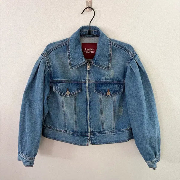 [BUNJANG] Lucky Marche Cropped Denim Jacket / 럭키 마르쉐 (lucky marche) 크롭 데님 청자켓