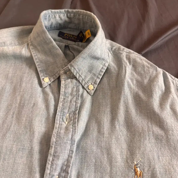 [BUNJANG] Polo Ralph Lauren Seersucker Shirt Light Wash / 폴로 랄프로렌 셔츠 연청 시어서커