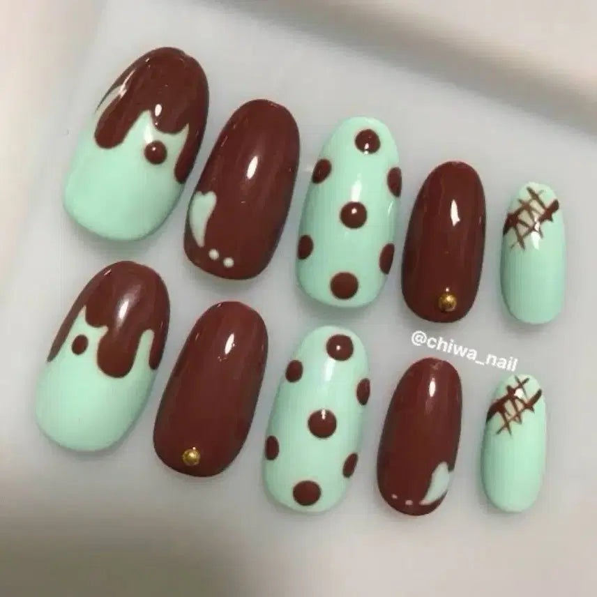 [BUNJANG] Custom Mint Chocolate Handmade Nail Tips / 주문제작 민트초코 수제네일팁