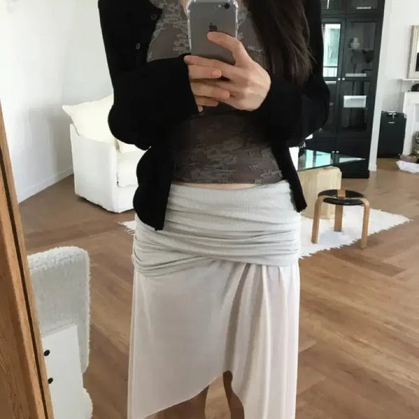 [BUNJANG] A-ble Sheer Asymmetrical Skirt / 에에블리 시스루 언발 스커트