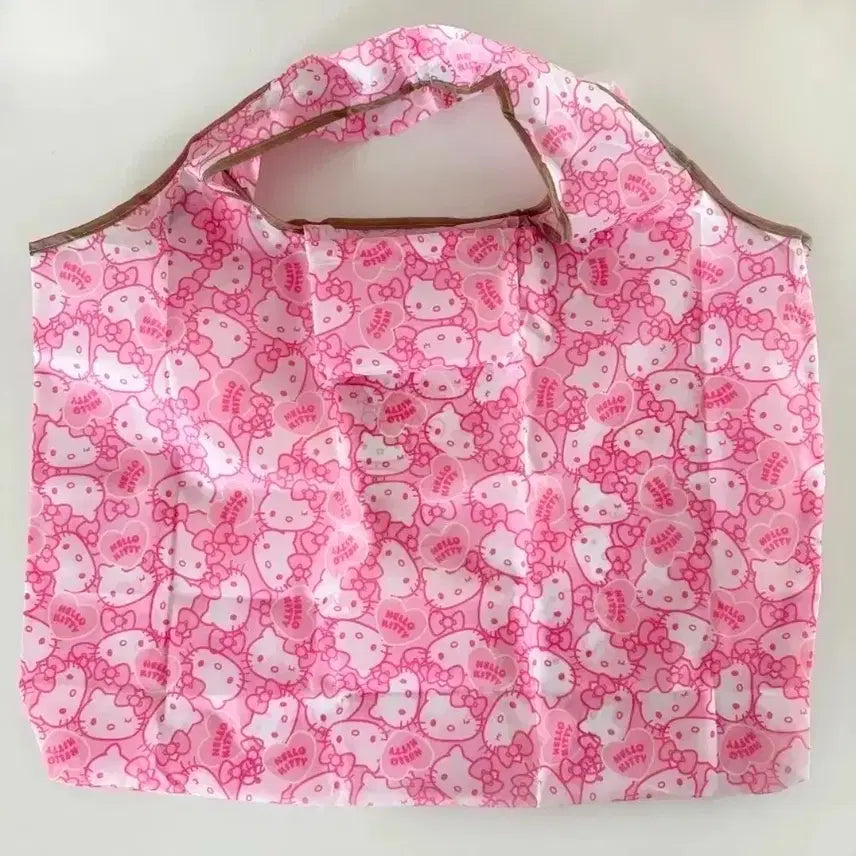 [BUNJANG] Hello Kitty Large Face Pattern Shopping Bag Pouch Eco Bag / (바로배송)*대형*수입 핑크 헬로키티 페이스 패턴 장바구니백 파우치 에코백 보조가방