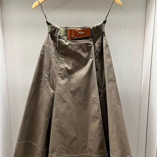 [BUNJANG] Tory Burch Leather Trim Belt Skirt Khaki / (정품) 토리버치 레더 트리밍 벨트 스커트 카키 US 0