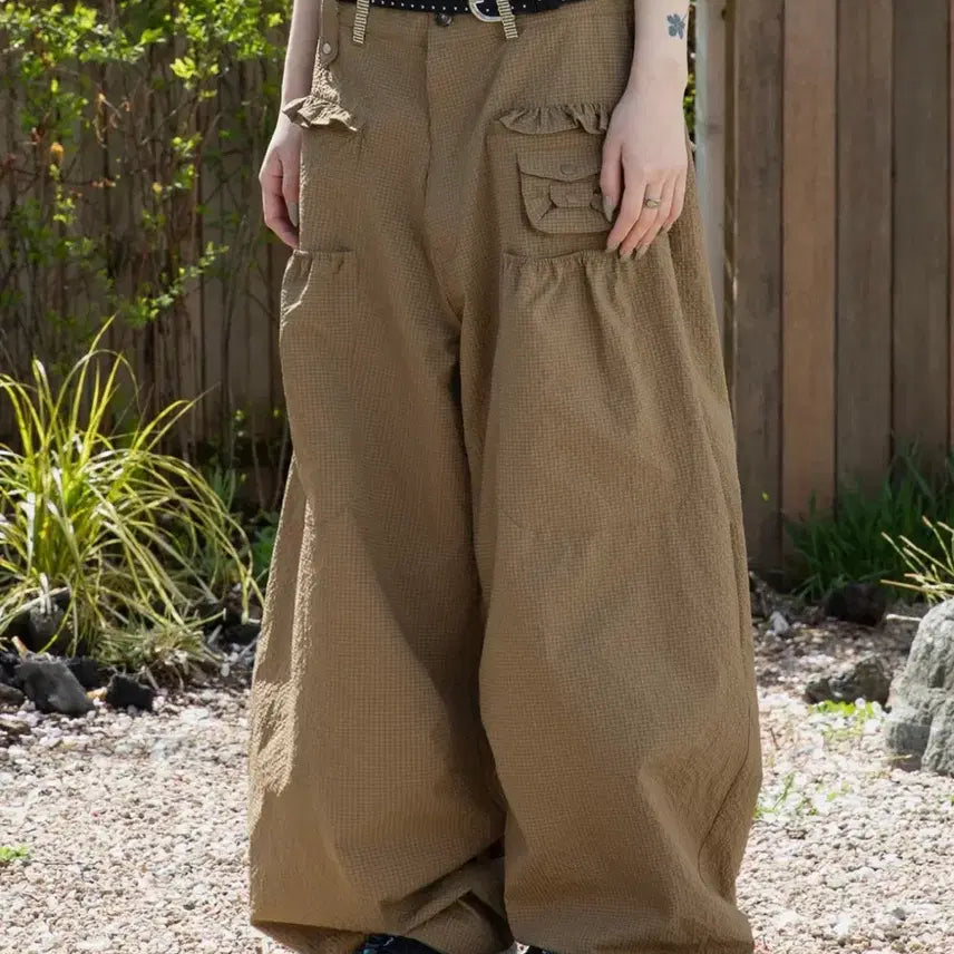 [BUNJANG] Lunakihoo Saki Frill Seersucker Wide Pants / 루나키후 사키 프릴 시어서커 와이드 팬츠
