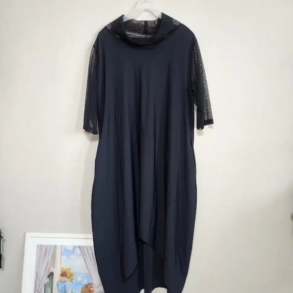[BUNJANG] Black See-Through Sleeve Long Dress / 블랙 시스루 소매 롱 원피스