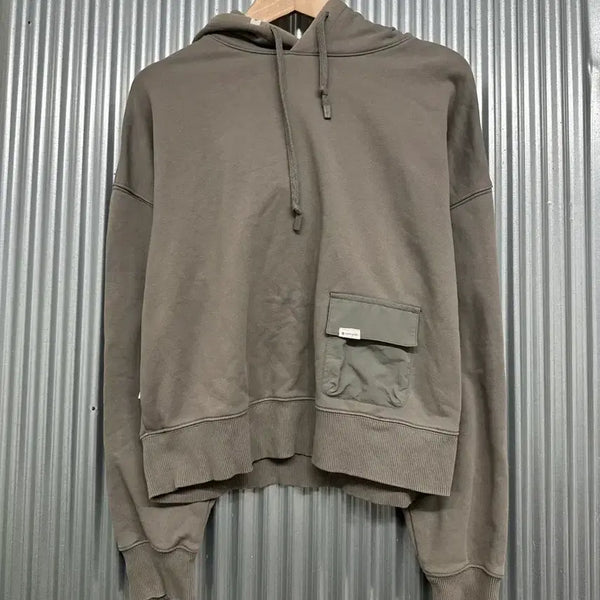 [BUNJANG] Snow Peak Pocket Point Cropped Hoodie (Khaki/Grey) / [85] 스노우피크 포켓 포인트 후드티 카키 그레이