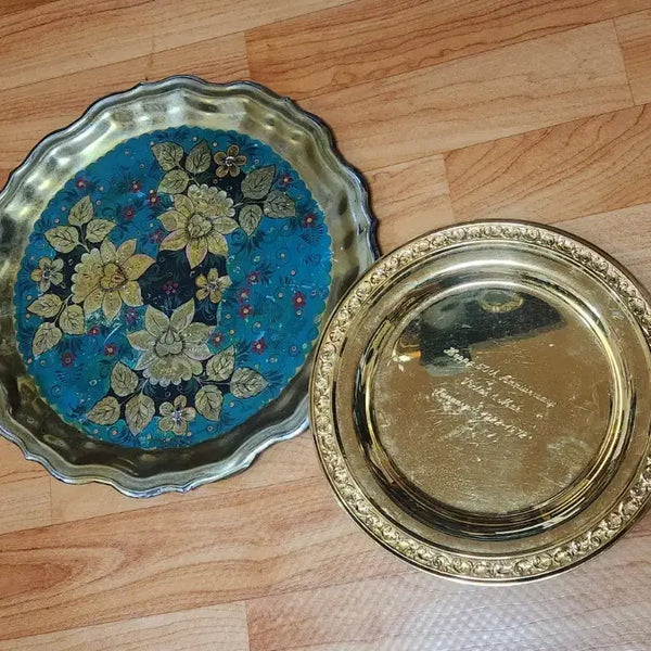 [BUNJANG] Antique Arabic Brass Serving Tray with Bonus Plate / 아랍 동 쟁반접시 + 덤