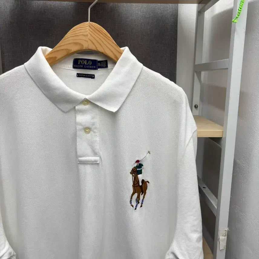 [BUNJANG] Polo Ralph Lauren White Big Pony Embroidered Short Sleeve Polo Shirt / 폴로 랄프로렌 화이트 빅포니 자수 반팔 카라티